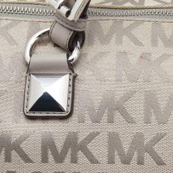 Pre Owned MICHAEL Michael Kors Grey Signature Coated Canvas and Leather Grayson Boston Bag