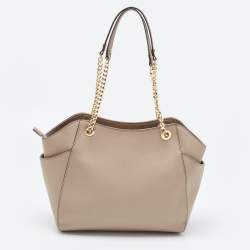 Pre Owned MICHAEL Michael Kors Beige Leather Jet Set Travel Chain Tote
