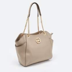 Pre Owned MICHAEL Michael Kors Beige Leather Jet Set Travel Chain Tote