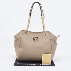 Pre Owned MICHAEL Michael Kors Beige Leather Jet Set Travel Chain Tote