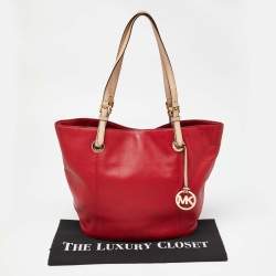 Pre Owned MICHAEL Michael Kors Red Leather Jet Set Tote