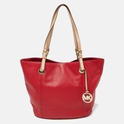 Pre Owned MICHAEL Michael Kors Red Leather Jet Set Tote