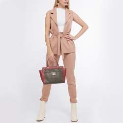 مملوكة مسبقًا MICHAEL Michael Kors Brown/Red Signature Coated Canvas and Leather Tina Satchel