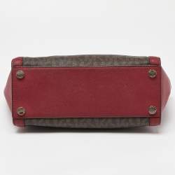 مملوكة مسبقًا MICHAEL Michael Kors Brown/Red Signature Coated Canvas and Leather Tina Satchel