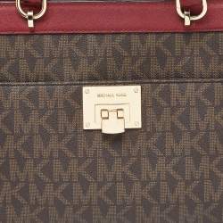 مملوكة مسبقًا MICHAEL Michael Kors Brown/Red Signature Coated Canvas and Leather Tina Satchel