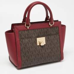 مملوكة مسبقًا MICHAEL Michael Kors Brown/Red Signature Coated Canvas and Leather Tina Satchel