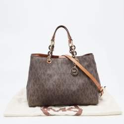 Pre Owned MICHAEL Michael Kors Brown Signature Coated Canvas and Leather Medium Cynthia Tote