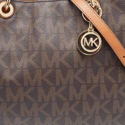 Pre Owned MICHAEL Michael Kors Brown Signature Coated Canvas and Leather Medium Cynthia Tote