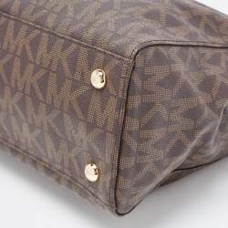 Pre Owned MICHAEL Michael Kors Brown Signature Coated Canvas and Leather Medium Cynthia Tote