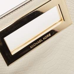 MICHAEL Michael Kors Off-White Snakeskin Embossed Leather Top Handle Frame Clutch