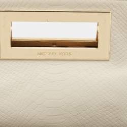 MICHAEL Michael Kors Off-White Snakeskin Embossed Leather Top Handle Frame Clutch
