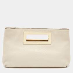 MICHAEL Michael Kors Off-White Snakeskin Embossed Leather Top Handle Frame Clutch