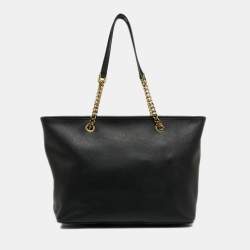 Pre Owned MICHAEL Michael Kors Black Leather Medium Jet Set Travel Tote