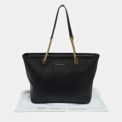 Pre Owned MICHAEL Michael Kors Black Leather Medium Jet Set Travel Tote