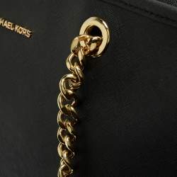 Pre Owned MICHAEL Michael Kors Black Leather Medium Jet Set Travel Tote