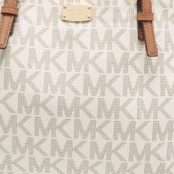 مملوكة مسبقًا MICHAEL Michael Brown/Off White Signature Coated Canvas Large Jet Set Travel Tote