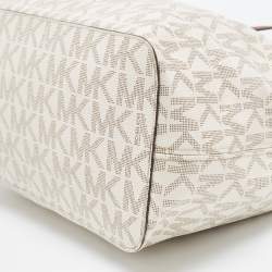 مملوكة مسبقًا MICHAEL Michael Brown/Off White Signature Coated Canvas Large Jet Set Travel Tote