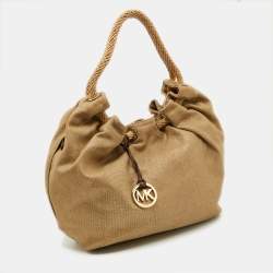Pre Owned MICHAEL Michael Kors Beige Metallic Canvas Ring Tote
