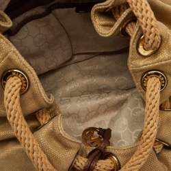 Pre Owned MICHAEL Michael Kors Beige Metallic Canvas Ring Tote