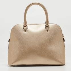 Pre Owned MICHAEL Michael Kors Gold Leather Cindy Dome Satchel