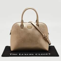 Pre Owned MICHAEL Michael Kors Gold Leather Cindy Dome Satchel