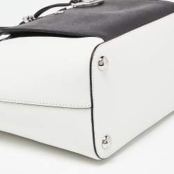 Pre Owned MICHAEL Michael Kors White/Black Leather Jet Set Snap Pocket Tote