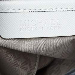 Pre Owned MICHAEL Michael Kors White/Black Leather Jet Set Snap Pocket Tote