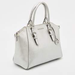 Pre Owned MICHAEL Michael Kors Silver Leather Large Ciara Satchel