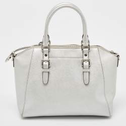 Pre Owned MICHAEL Michael Kors Silver Leather Large Ciara Satchel