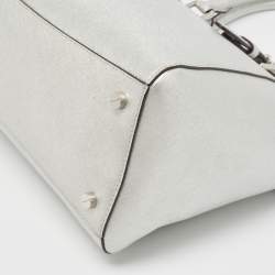 Pre Owned MICHAEL Michael Kors Silver Leather Large Ciara Satchel