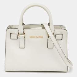 Pre Owned MICHAEL Michael Kors White Saffiano Leather Small Dillon Tote