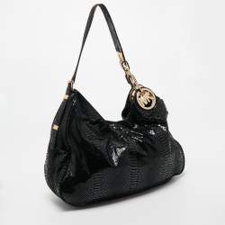 MICHAEL Michael Kors Black Snakeskin Embossed Leather Fulton Slouchy Hobo