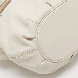 Pre Owned MICHAEL Michael Kors White Leather Woven Drawstring Hobo