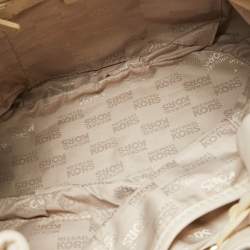 Pre Owned MICHAEL Michael Kors White Leather Woven Drawstring Hobo