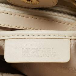 Pre Owned MICHAEL Michael Kors White Leather Woven Drawstring Hobo