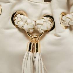 Pre Owned MICHAEL Michael Kors White Leather Woven Drawstring Hobo