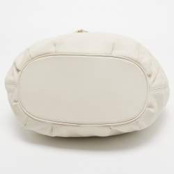 Pre Owned MICHAEL Michael Kors White Leather Woven Drawstring Hobo