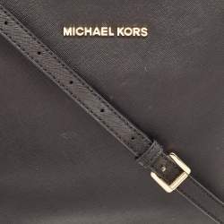 Pre Owned MICHAEL Michael Kors Black Leather Jet Set Messenger Bag