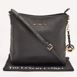 Pre Owned MICHAEL Michael Kors Black Leather Jet Set Messenger Bag