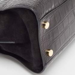 Pre Owned MICHAEL Michael Kors Black Croc Embossed Leather Hamilton Tote