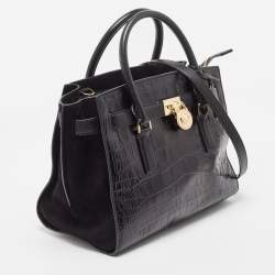 Pre Owned MICHAEL Michael Kors Black Croc Embossed Leather Hamilton Tote