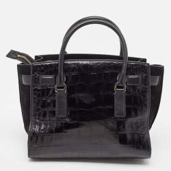 Pre Owned MICHAEL Michael Kors Black Croc Embossed Leather Hamilton Tote