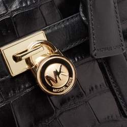 Pre Owned MICHAEL Michael Kors Black Croc Embossed Leather Hamilton Tote