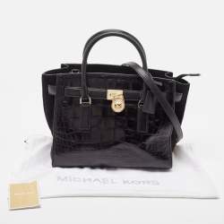 Pre Owned MICHAEL Michael Kors Black Croc Embossed Leather Hamilton Tote