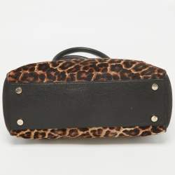 Pre Owned MICHAEL Michael Kors Black/Brown Leopard Print Calfhair and Leather Astrid Tote