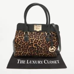 Pre Owned MICHAEL Michael Kors Black/Brown Leopard Print Calfhair and Leather Astrid Tote