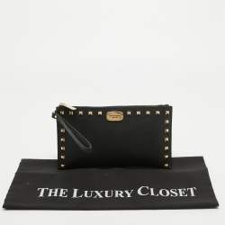 Pre Owned MICHAEL Michael Kors Black Leather Studded Logo Wristlet Pouch