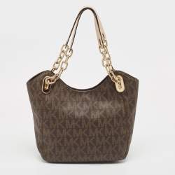 Pre Owned MICHAEL Michael Kors Brown Signature Coated Canvas Lilly Hobo