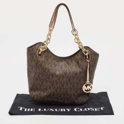 Pre Owned MICHAEL Michael Kors Brown Signature Coated Canvas Lilly Hobo