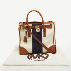 Pre Owned MICHAEL Michael Kors Tricolor Canvas and Leather Large Hamilton North South Tote